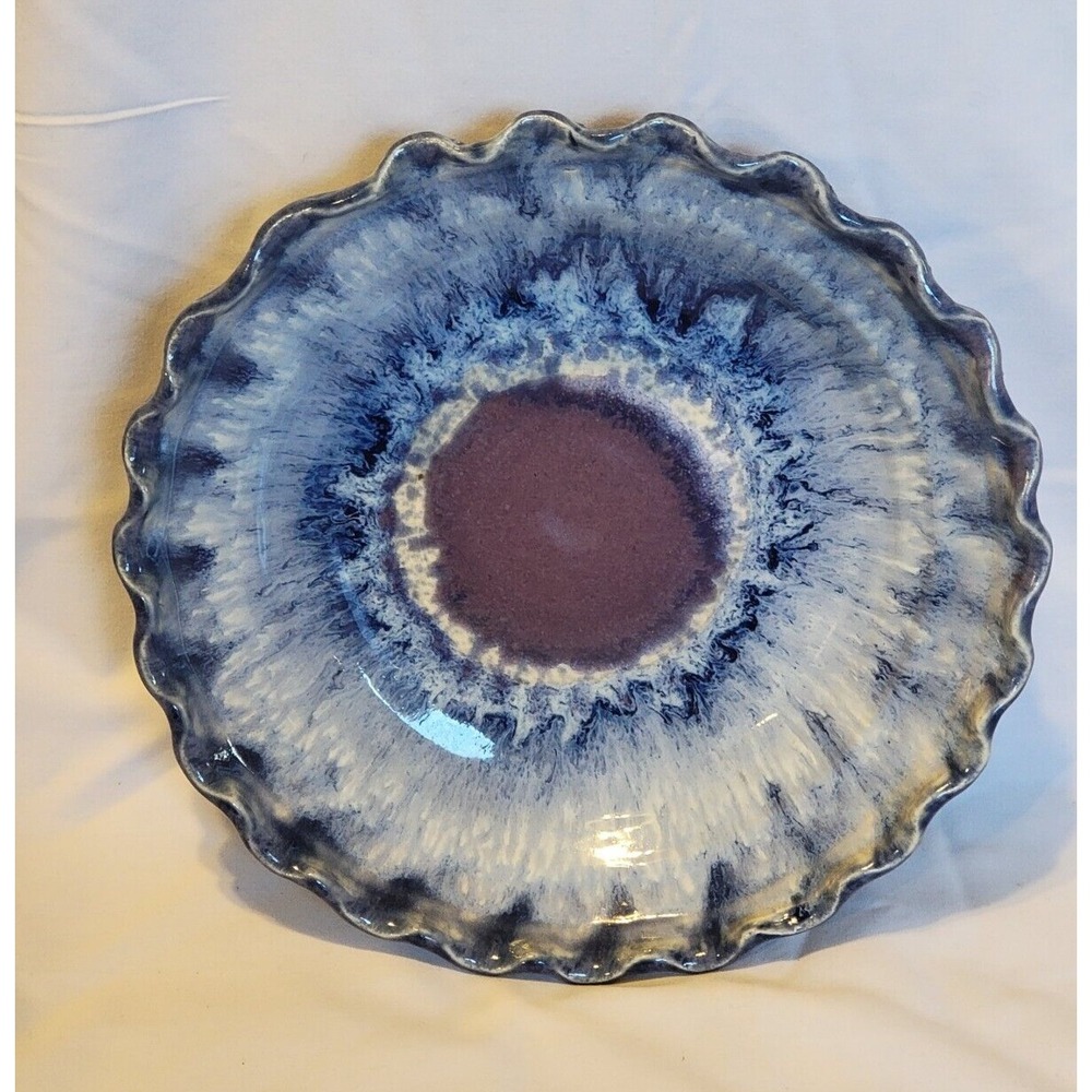 Studio Art Pottery Bowl Arizona Artist Judy Smith 2010 Blue Ruffled Edge Dish